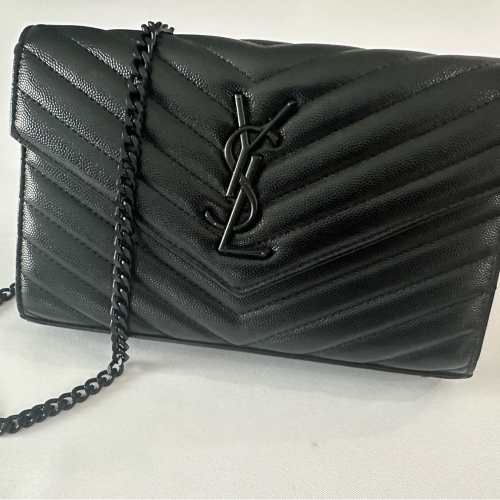 Yves Saint Laurent Black Quilted Crossbody Bag with Chain Strap, Black Hardware